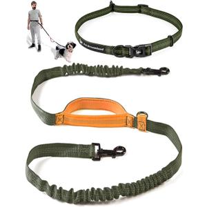 Exquisite Hands-Free Leash for Medium Dogs: Perfect for Active Pet Owners Comfortable, Durable & Ideal for Running, Walking, Hiking. Premium Dog Waist Leash with Bungee. Must-Have Dog Gear (Khaki & Orange)