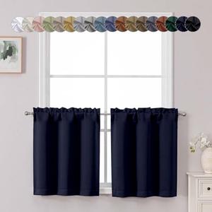 Chyhomenyc Navy Blue Short Blackout Curtains 24 Inch Length, Small Kitchen Curtain Tier Rod Pocket Half Window Curtains for Bathroom Basement Cabinet Camper RV Bunk, 2 PCS, Each 30" Wx24 L
