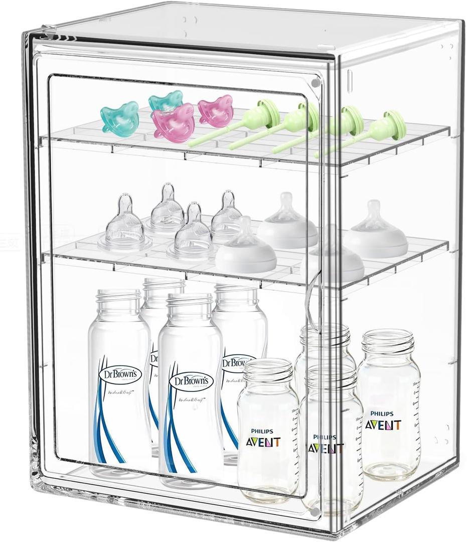 Baby Bottle Organizer,Adjustable Height Bottle Storage Organizer Baby for Bottles, Pacifiers, Pump Parts, Clear Organizer for Countertop, Cabinet,Vanity, Bathroom