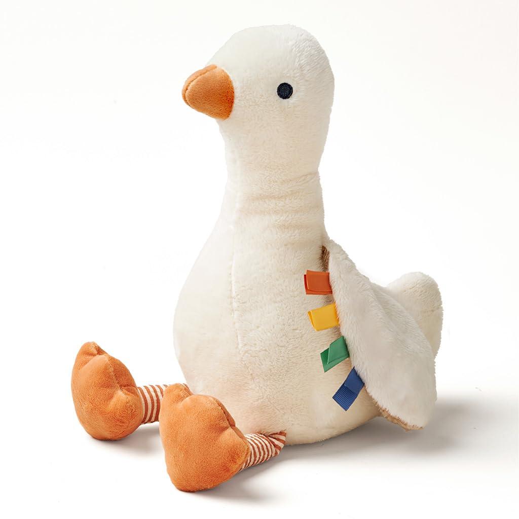 Itzy Ritzy Snuggles Plush Toy Soft Stuffed Animal for Babies, Kids & Adults Sensory Ribbons & Textured Fabrics for Tactile Play Cozy & Cuddly Companion for Newborns & Up (Goose)