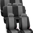 FH Group Car Seat Covers PU Leather 3 Row 8 Seater Car Seat Covers, Airbag Compatible and Split Bench - Fit Most Car, Truck, SUV, & Van Black/Gray (Grey)