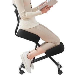 SOMEET Ergonomic Kneeling Chair with Back Support, Ergonomic Kneeling Tool with Brake and Smooth Gliding Casters, Adjustable Stool for Home and Office, Posture Chair to Relieve Back Pain, Black Linen
