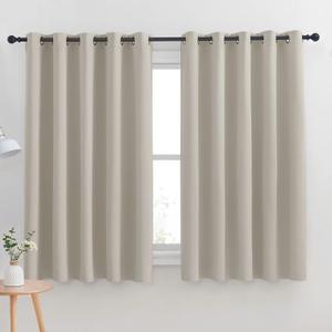 NICETOWN Thermal Insulated Narural Blackout Curtains for Bedroom, Window Treatment Solid Grommet Room Darkening Drape Panels for Bedroom (Set of 2, 70 by 63 inches Long) (Natural)