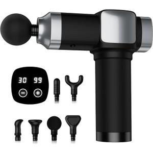 Massage Gun Deep Tissue, Portable Percussion Electric Muscle Massager for Pain Relief, Handheld Massagers with 30 Speeds & 6 Attachments for Back and Neck, Gifts for Men Women