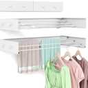 Wall Mounted Drying Rack for Laundry 23.6'', Foldable Laundry Drying Rack Clothing Wall Mount with 4 Towel Hooks and 4 Rods, Space Saving for Indoor Outdoor Bathroom Balcony (White, 23.6'')