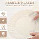 YOUBET 100PCS Ivory Scalloped Plastic Plates - Heavy Duty Disposable Fancy Hard Plates Include 50 Dinner Plate, 50 Dessert Plate, for Wedding & Party