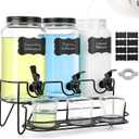 3 Sets 2.2L Liquid Laundry Detergent Dispenser, Glass Laundry Soap Dispenser with Stand, Measuring Cup, Fabric Softener Dispenser for Laundry Room Organization