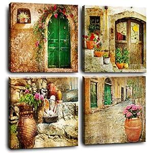 Flowers Boho Farmhouse Wall Art Canvas Painting Rustic Kitchen Wall Decor Bedroom for Teen Girl 4 Pcs Picture Framed Artwork Ready to Hang Family Wall Decorations for Living Room Dining Room Bathroom (yellow, 12inX12inX4(30cmX30cmX4)