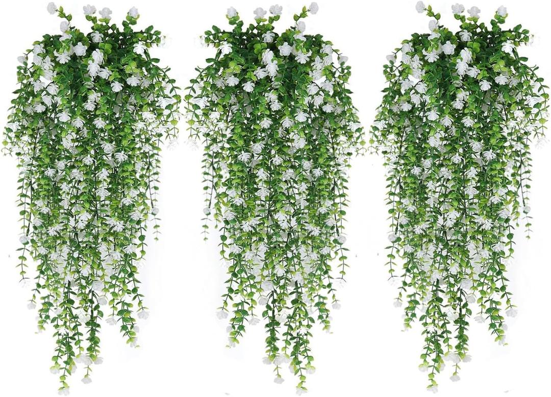 WEISPARK Artificial Hanging Flowers, 9pcs Fake Eucalyptus Vine Faux Flower Greenery Garland Plastic Plants for Indoor Outdoor Wall Garden Wedding Home Party Decor