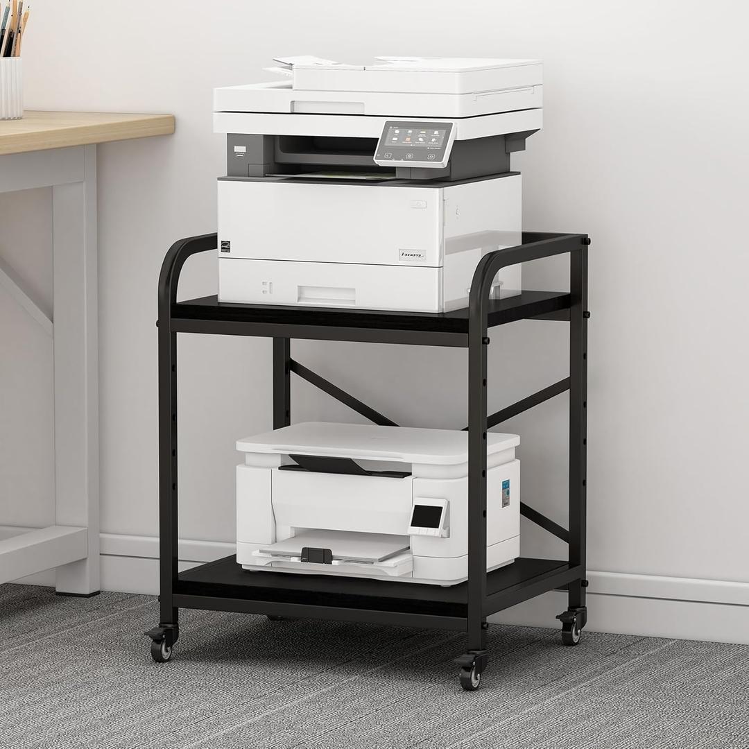 2 Tier Large Printer Stand, 20 x 20 Inches Printer Table with Storage Shelf, Rolling Printer Cart with Wheels for Home Office, Scanner Fax (Black) 2 Tier Large Printer Stand, 20 x 20 Inches Printer Table with Storage Shelf, Rolling Printer Cart with Wheels for Home Office, Scanner Fax (Black)