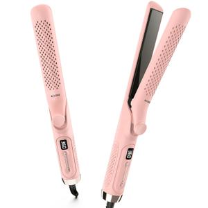 360 Airflow Styler Curling Iron - 1 Inch Hair Straightener and Curler 2 in 1 with Vented Cool Air to Lock in Style, Extra LongFlat Iron Curling Wand, Dual Voltage for Europe Travel (Blush)