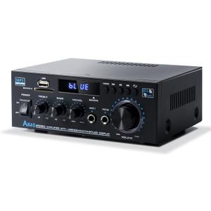 Stereo Receiver & Amplifier Home Audio Amp, AK45 Bluetooth Receiver for Home Stereo, 300Wx2, Bluetooth 5.0, 2 Channel, w/FM & Karaoke, w/USB/SD/RCA/MIC/FM in, w/Remote, for Garage Party Market