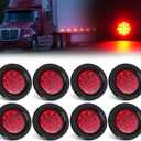 8Pcs 2.5 Inch Red Round 13 LED Side Marker Clearance Lights with Light Grommet and 2-prong Wire Pigtail for Trailer Truck RV, Flush Mount, 12V, IP67 Waterproof