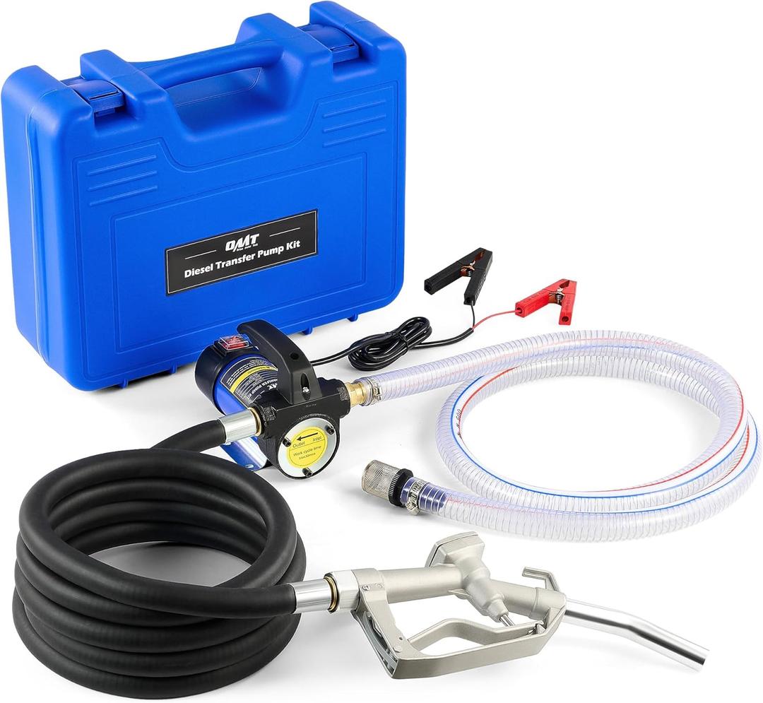 Orion Motor Tech Diesel Transfer Pump Kit, 12V Fuel Transfer Pump Kit with Nozzle & Hoses, Portable Electric Fuel Pump for Kerosene Diesel with Carry Case, Automotive Self Priming Oil Extractor