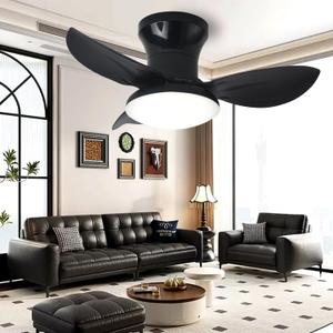 Ceiling Fans with Lights Remote Control, Modern Low Profile Ceiling Fan with Quiet Reversible DC Motor for Bedroom Living Room and Patio Black
