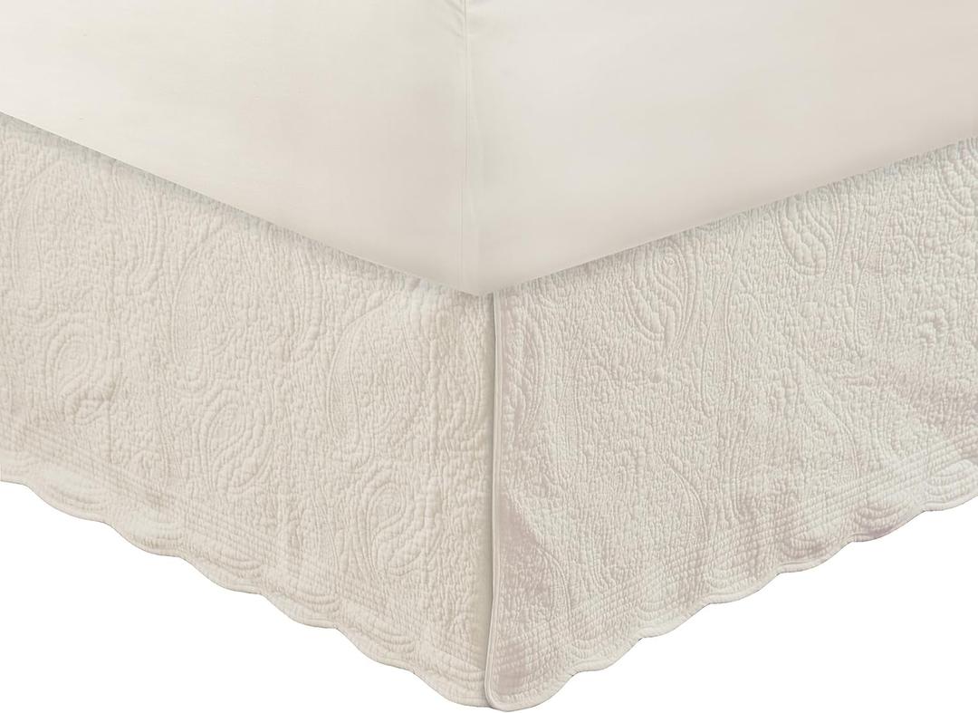 Greenland Home GL-1710GBKQ Paisley Quilted Bed Skirt, Ivory, Queen