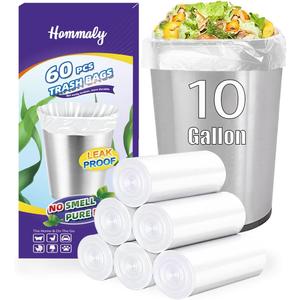 10 Gallon 60pcs Medium Clear Bags Strong Clear Garbage Bags, Bathroom Can Bin Liners, Plastic Bags for Office Home Kitchen, Waste Basket Liner, Fit 30 Liter, 10 Gal(10G60-Clear)
