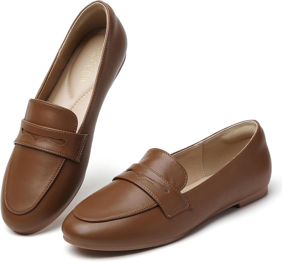 Tilocow Women's Loafers Penny Loafers for Women Comfortable Round Toe Flats Fashion Work Dressy Shoes