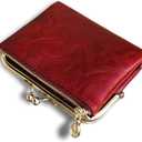 AOXONEL Womens Wallet Small Rfid Ladies Compact Bifold Leather Vintage Coin Purse With Zipper and Kiss Lock (Red)