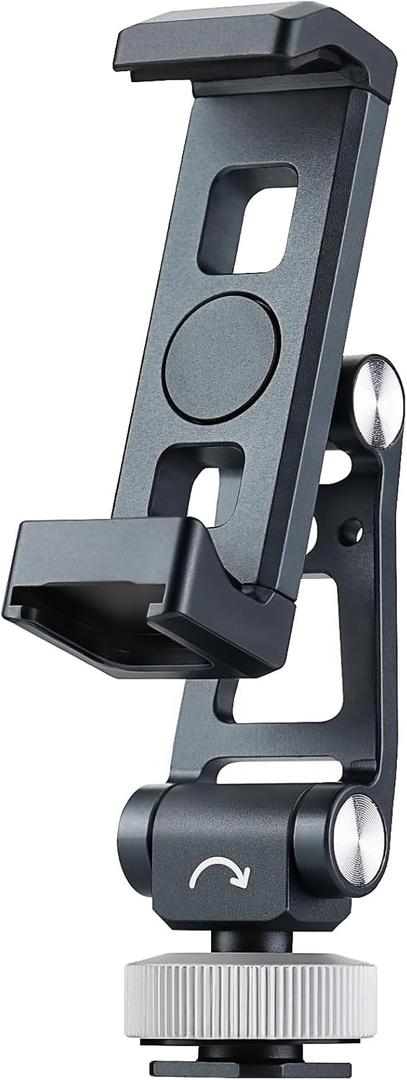 LEFTFOTO Metal Universal 360 Rotatable Phone Tripod Mount Clip with Cold Shoe Multi-Angle Adjustable Holder Fits 2.32-3.78in Phones