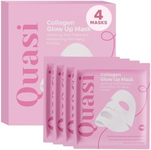 Quasi Bio-Collagen Face Mask Overnight – Hydrating Korean Sheet Mask – Niacinamide & Low Molecular Collagen – Firming & Smoothing Skincare for All Skin Types – 4 Masks One Missing