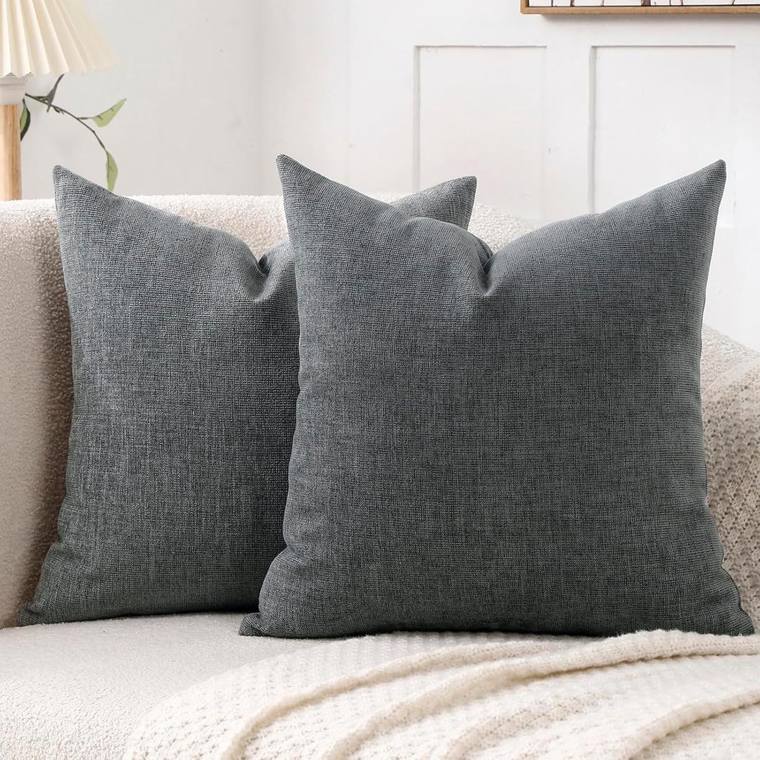 Jepeak 22x22 Inch Decorative Chenille Throw Pillow Covers, Pack of 2 Cozy Concise Pillow Cases Soft Farmhouse Modern Square Cushion Cover for Sofa Couch Bed Home Decor, Dimgray