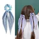 Ouliget Silky Satin Hair Scarf Scrunchies for Women,Sweet Soft Shiny Hair Band Hair Accessories,Bohemia Knotted Bow Ribbon Elastic Hair Scrunchies, 4 Pieces