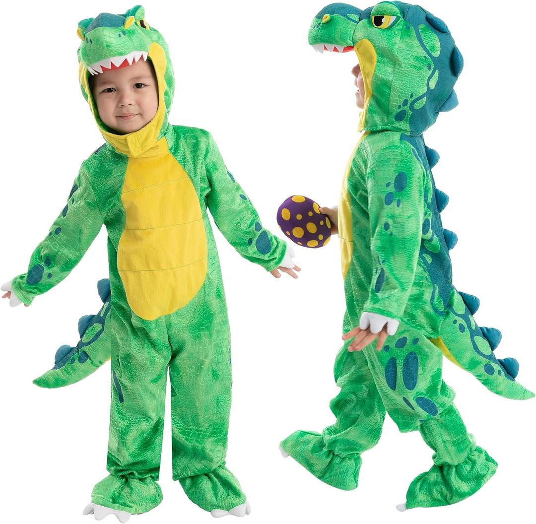 Spooktacular Creations Halloween Dinosaur Costume Kids, T.rex Costume Outfit with Egg for Toddler Child Dress Up Party (Green, M)
