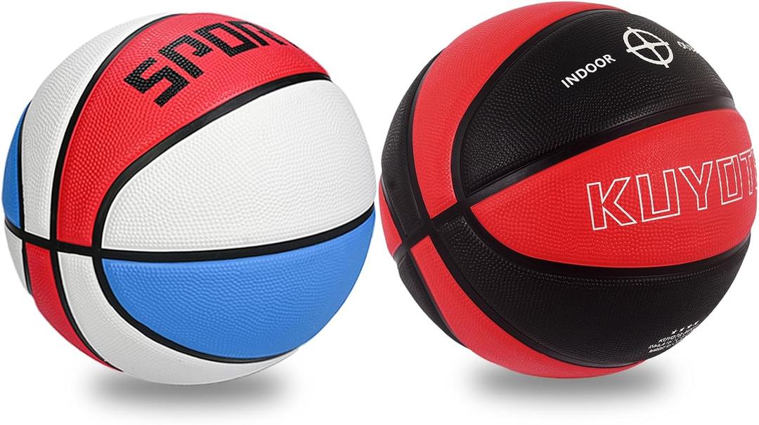 KUYOTQ Kids Toddler Youth Adult Size 3/4/5/6/7 Basketball 22/25.5/27.5/28.5/29.5" Thickened Rubber or Faux Leather Indoor Outdoor Basketball for Boys Girls Womens Mens Basket Ball Gifts (2PCS Red,White,Blue+Black,Red)