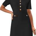 MEROKEETY Women's Summer Bodycon Sweater Dress Business Casual Outfis Short Sleeve Knit Button Formal Elegant Work Dress (Black, L)