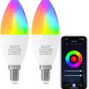 ORALUCE Smart Light Bulb Compatible with Alexa & Google Home, C37 E12 LED Light Bulb 40W Equivalent, 2.4GHz WiFi & Bluetooth Color Changing APP Dimmable, Multicolor LED Bulb 450 Lumens,2P
