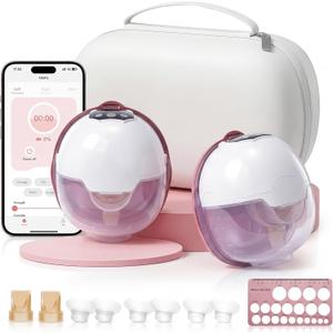 Wearable Breast Pump,Hands-Free Wireless Electric Pump with App-Controlled 5 Modes,15 Adjustable Intensity Settings Lightweight for Office/Driving/Sleeping with 17/19/21 Flange