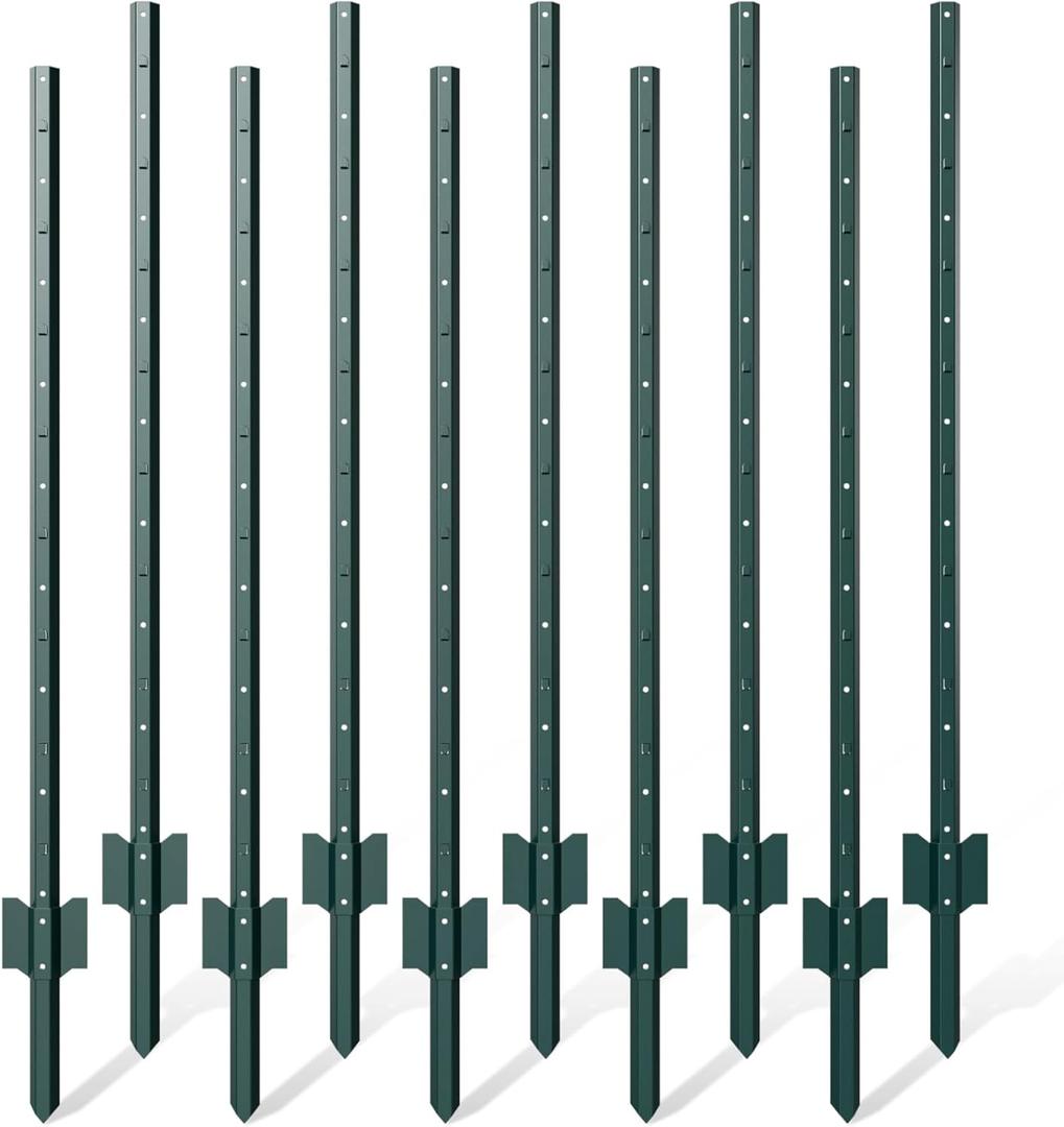 10 Pack Metal Fence Post, 5 Feet Heavy Duty Garden with U-Post, No Dig Garden Fence Stakes for Temporary Fencing, Corner Anchor