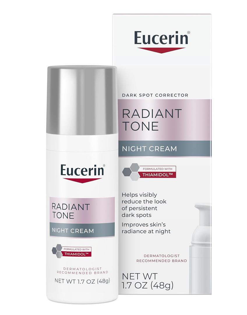 Eucerin Radiant Tone Night Cream, Dark Spot Corrector with Thiamidol, Night Moisturizer for Face Helps Visibly Reduce the Look of Persistent Dark Spots, All Skin Types, 1.7 Oz Bottle