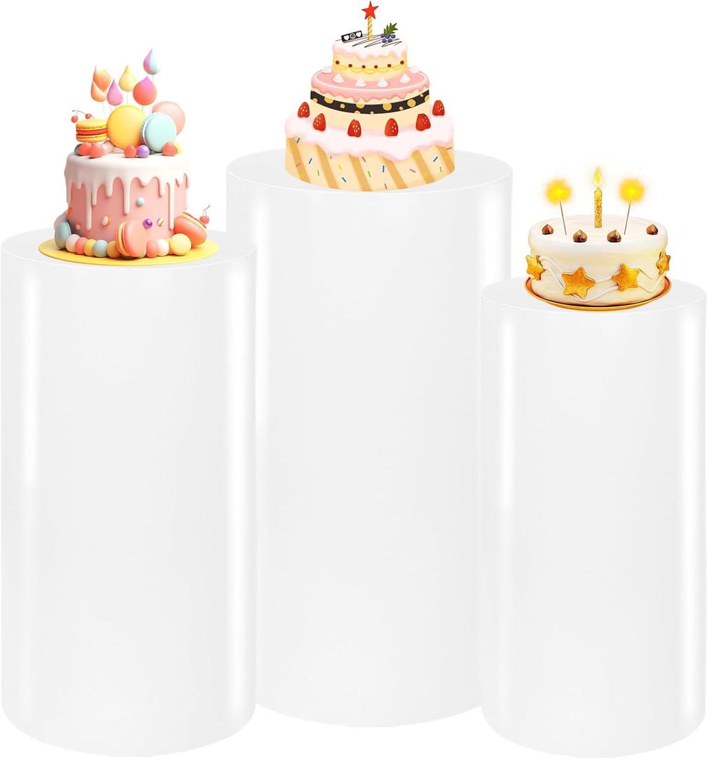 3PCS Metal Cylinder Pedestal Stands for Party White Round Dessert Tables Pedestal Display Plinth Pillars for Birthday Wedding Baby Shower Art DecorSmall