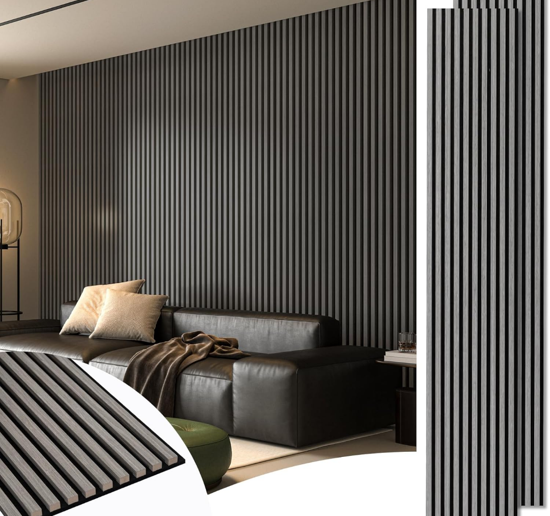Art3d 2-Pack 108" x 12" Acoustic Wood Panels for Wall, Soundproof Wood Slat Panel for Wall and Ceiling, 3D Fluted Sound Absorbing Paneling for Interior Wall Decor, Living Room, Bedroom - Smoky Oak