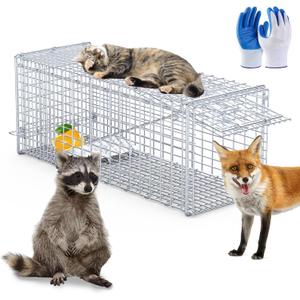 Humane Animal Trap, 37"x14"x15" Foldable Large Live Cage Traps for for Raccoons Beavers Groundhogs Foxes Armadillos and Other Live Animals, Easy to Catch and Release, Work for Indoor Outdoor