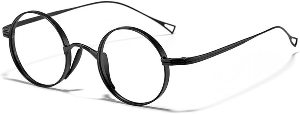 Handmade Men Titanium Alloy Eyeglasses Lightweight Retro Round Eyewear Frame (Matte Black)