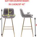 Sidanli Gold Bar Stools Set of 2, 29 Velvet Barstools, Kitchen Chairs for Bar Height with Back and Footrest, Gray