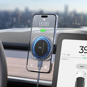 15W Wireless Car Charger Mount, Strong Magnetic Phone Holder Car Mount for Tesla Monitor Car Screen, Fits for MagSafe iPhone and MagSafe Cases