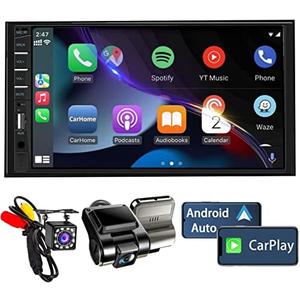 Naifay Double Din Car Stereo with Dash Cam | 7INCH Touchscreen Car Radio Receivers Support with Apple Carplay & Android Auto, Bluetooth, Backup Camera, Mirror Link, Voice Control, SWC, FM/USB/TF/AUX