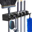HYRIXDIRECT Wall Mount Broom Mop Holder Hanger Garden Tool Organizers Rack Garage Laundry Room Organizations and Storage with Hooks Heavy Duty (Black)