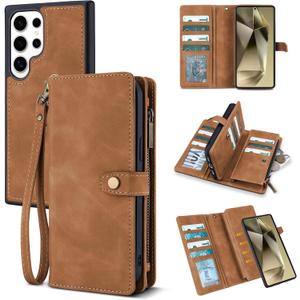 TwoHead for Samsung Galaxy S24 Ultra Wallet Case with Card Holder & Detachable Magnetic Phone Case for Galaxy S24 Ultra,PU Leather Shockproof Protective Phone Cover Wallet(6.8 in,Brown)