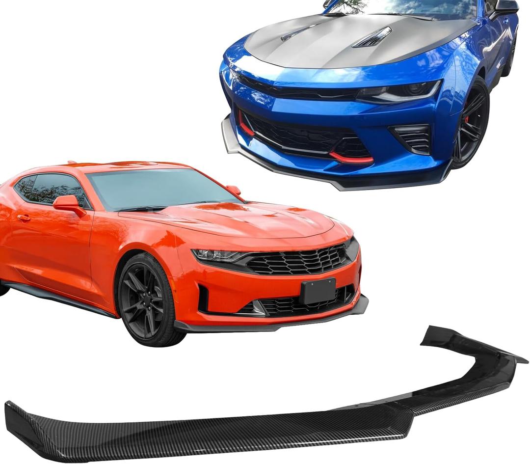 IKON MOTORSPORTS, Front Bumper Lip Compatible with 2016-2024 Chevrolet Camaro, 1LE Style Carbon Fiber Print Front Lip Finisher Under Chin Spoiler