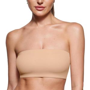 INLYRIC Women's Inbarely Strapless Bandeau Bra Bralette Tube Top Seamless Comfortable Stretchy Non Padded Bras Tops (Medium, Warm Beige - Going Up One Size)