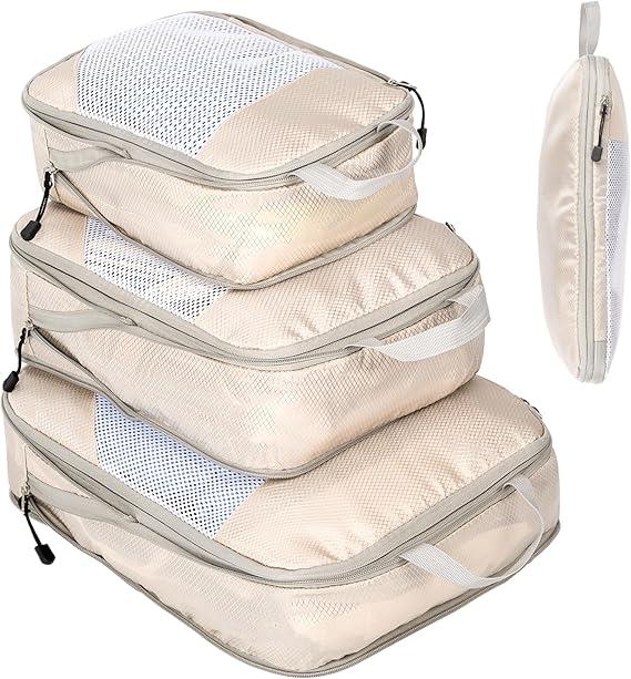 Organizer Suitcase Compression Packing Cubes Organizers Travel Suitcases Expandable Luggage Organizer Waterproof Travel Organizers Packing Cubes, Beige 2 Pieces
