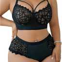 MakeMeChic Women's Plus Size Lingerie Sets Contrast Lace Cut Out Wireless Bra and Panty Set 2XL