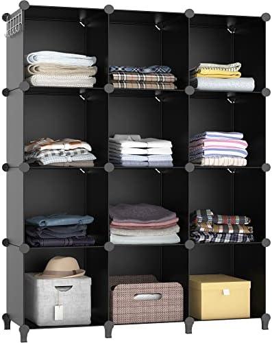 HOMIDEC Closet Organizers and Storage, 12 Cube Storage Organizer, Portable Closet Organization Clothes Shelves for Kids, Closet, Bedroom, Bathroom, Office, Black