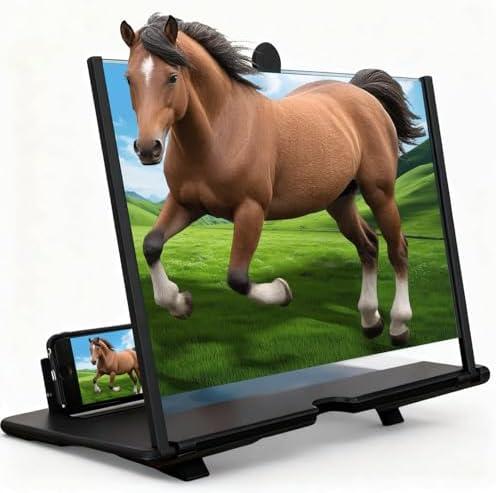 Screen Magnifier Version for Cell Phone, 2026 New 3D HD Mobile Phone Magnifier Projector with Adjustable Angle, Desktop Amplifier for Movies, Gaming & Seniors Reading (Black 10'')