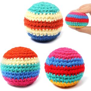 2 x Hand Knit Sack Ball Pack of 3 Plastic Pellet Filled Footbag Toy | Hand knit wool, dense stitching prevents sand leak, nice sleek shape, soft feel for teen & adult outdoor toss games